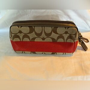 Coach Brown and Orange  Signature Zip Pouch
